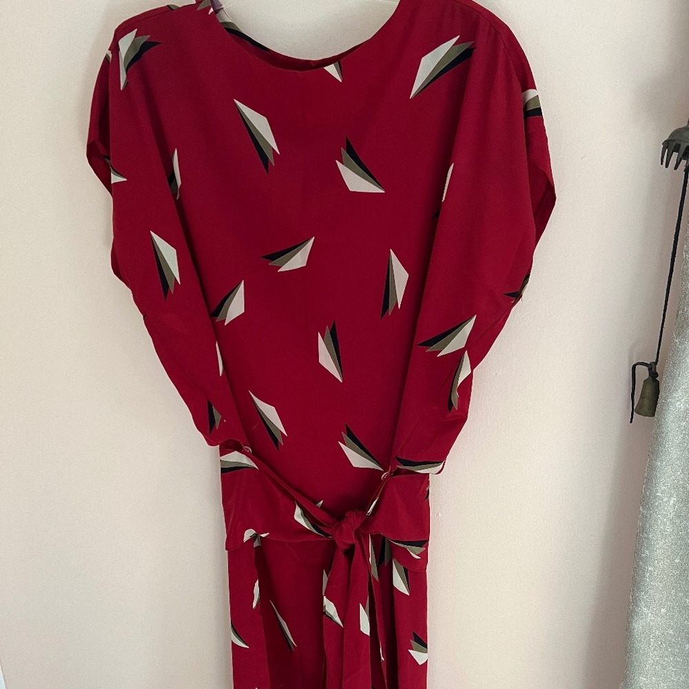 VIntage Popi Cranberry Dropped-Waist Geometric Print Dress, Size 9/10